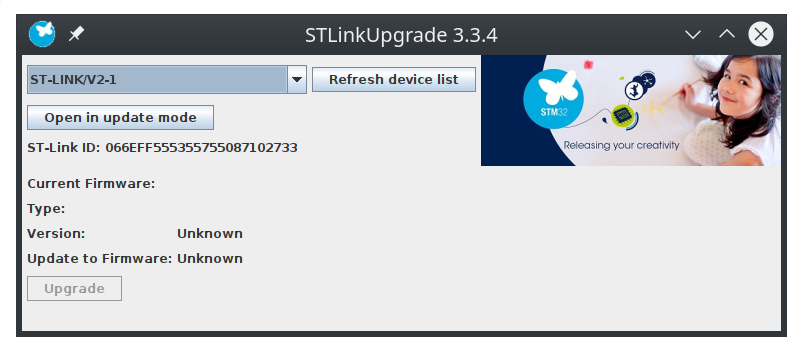 screenshot of STLinkUpgrade 3.3.4