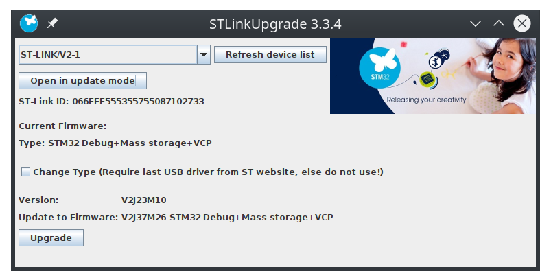 screenshot of STLinkUpgrade 3.3.4