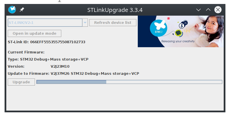 screenshot of STLinkUpgrade 3.3.4