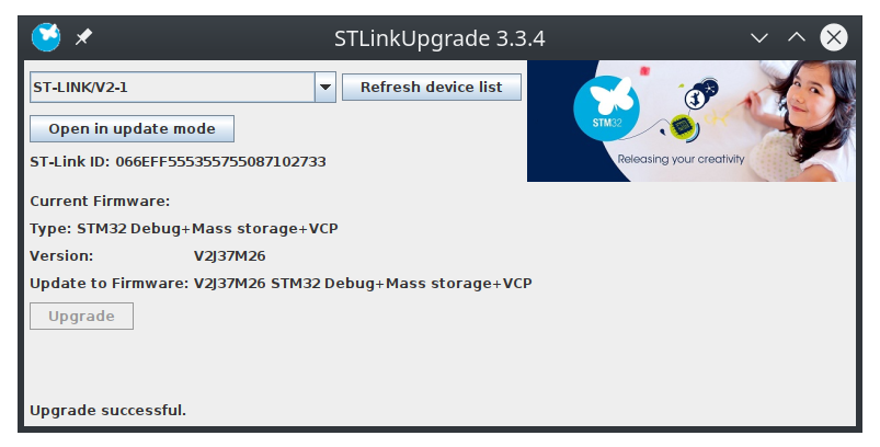 screenshot of STLinkUpgrade 3.3.4